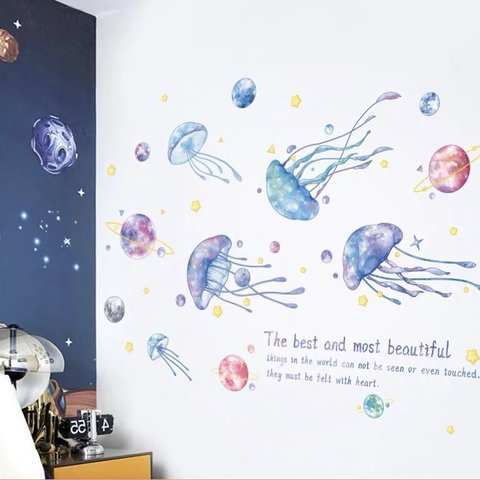 M302ウォールステッカー 宇宙 惑星 海 クラゲ剥がせるシール部屋飾りインテリア