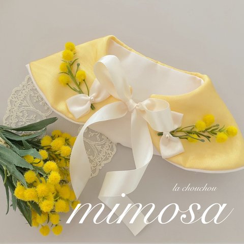 【再販】ミモザ＊tippet（パールリボン）♡ミモザの日♡mimosa♡春♡ティペット♡ペット用ケープ♡ケープ♡つけ襟♡トリミング♡誕生日♡バースデー♡撮影用