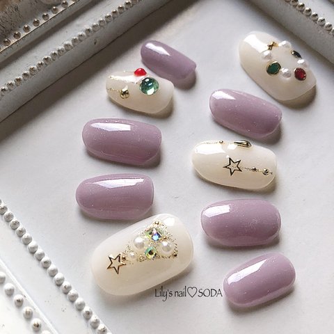 064☆現品 クリスマスネイル クリスマスツリー クリスマスリース 大人かわいい シンプル 冬ネイル キラキラ ショートネイル