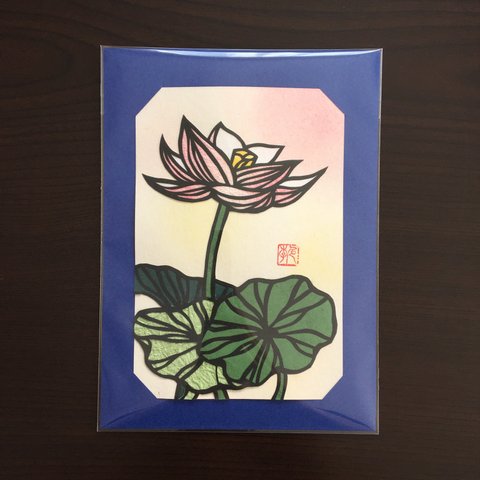 〈原画〉蓮の花の切り絵・ポストカードサイズ