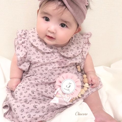 【再販】ふわふわシフォン♡リバティリボンの月齢ロゼット(ベッツィ)