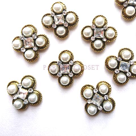 ：4pieces：SALE★ import antique bijoux 〈パール2〉カボション ビジュー パール調 ハンドメイドパーツ