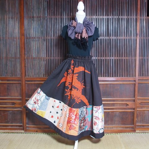 きものリメイク＊銘仙のロングスカート, Kimono upcycling