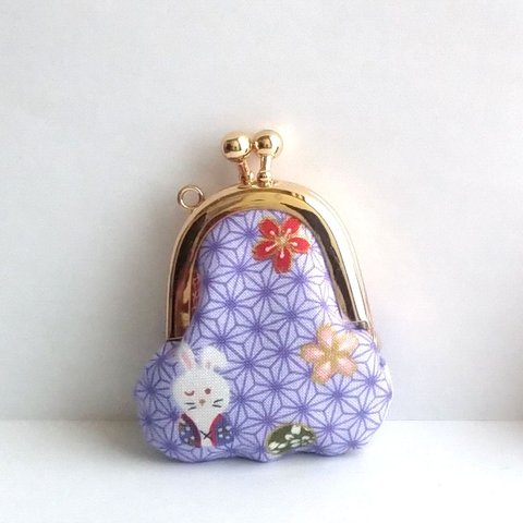 小さいがま口：豆姫：ちっちゃいがま口：littlie purse 394：かわいいがまぐち：小さな財布：兎,ウサギ,半纏,Rabbit