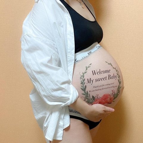 マタニティフォト用タトゥーシール ボディペイントシール  ベリーペイントシール 記念撮影 妊娠フォト Baby 妊婦撮影 練習用シール付き 貼り方説明書付き 送料無料 I 