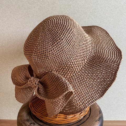 マニラヘンプヤーンのふんわりリボンの夏帽子ruban