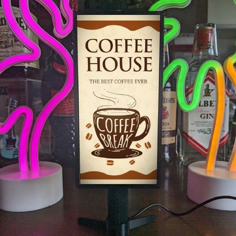 【文字変更無料】喫茶店 コーヒー カフェ アメリカンレトロ おうちカフェ ミニチュア ランプ 看板 置物 ライトスタンド 電飾看板 電光看板