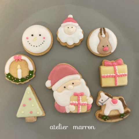 アイシングクッキー　クリスマス　8枚セット　12月まで限定　ナチュラル　くすみ系　クリスマスアイシングクッキー　クリスマスケーキ　クリスマスパーティ　プレゼント　サプライズにどうぞ♡