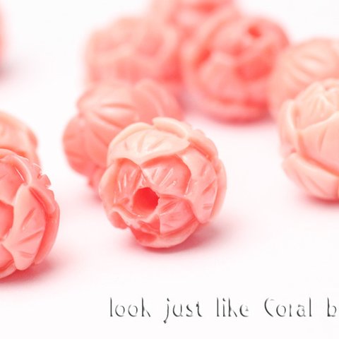 【10mm8粒】まるでピンク珊瑚の樹脂ビーズ《MCO-03》