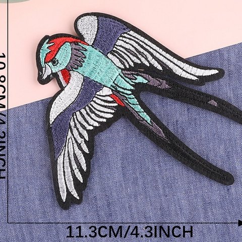 燕 ツバメ 鳥 1枚 108mmX113mm 鳥ワッペン 動物トリ アップリケ パッチ 刺繍 アイロン接着 アイロンワッペン