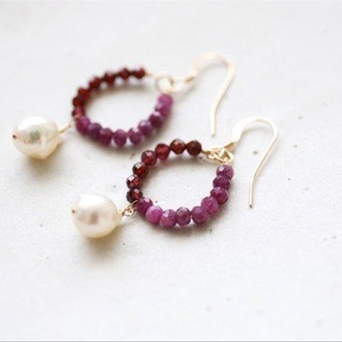 14KGF ruby garnet　akoyapearl pierce [kgf0539] 