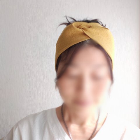 リネンストレッチ〖くすみマスタード】 ヘアバンド11㎝幅 / ターバン