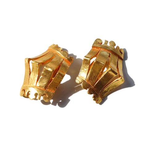 80s 「DELPHINE NARDIN」 Paris Vintage Gold Tone Design Earrings