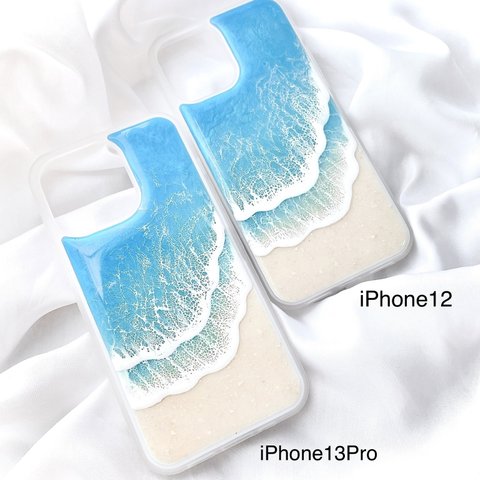 『海のiPhoneケース』現品 iPhone13Pro iPhone12 海アート　一点物　スマホケース　iPhoneケース　ケース　