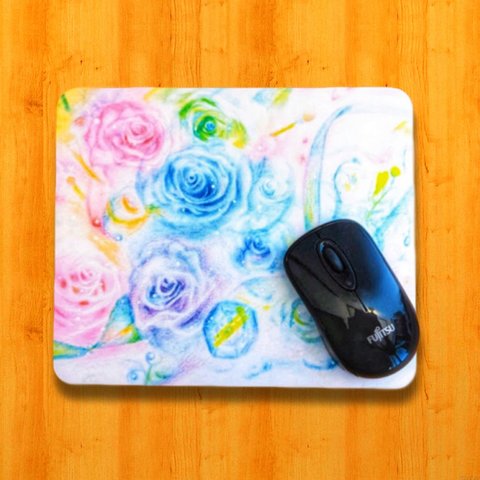 【特価品💖】〜rainbow rose〜薔薇のマウスパッド & おまけのポストカードセット（計5枚）