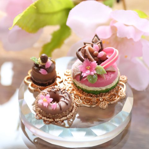 【SALE】粘土で作る小さな桜のケーキ3点セット（C)