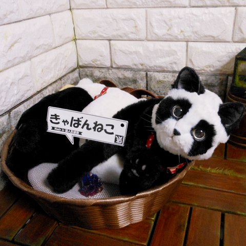 【きゃばんねこ】　パンダ柄の白黒ネコ　リアルな実物大かばん　【ハ-4】