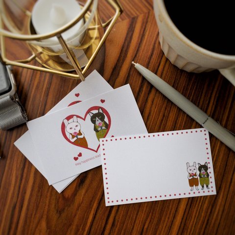 メッセージカードと封筒セット（ハートの薔薇と猫と兎）