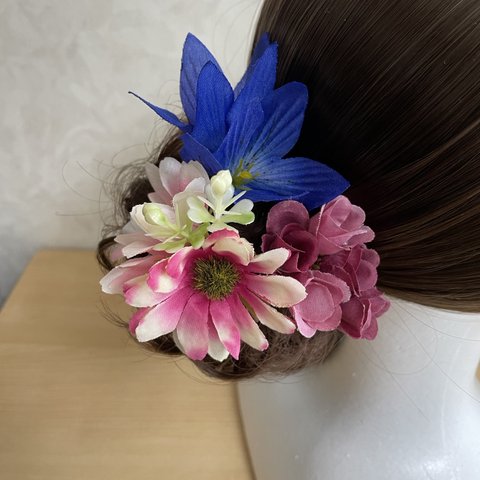 お花の髪飾り ヘアピン 造花 キキョウ No.20