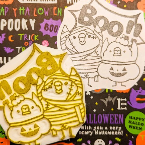 インコとフィンチ『ハロウィンパーティ』はんこ🎃