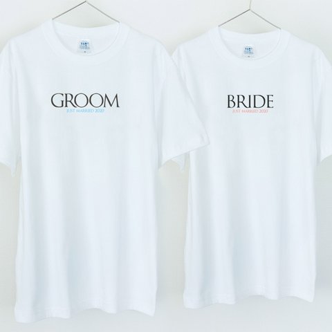 GROOM and BRIDE 新郎新婦Tシャツ 2枚セット ウェディングフォトに ペア 結婚式 前撮りに_T038