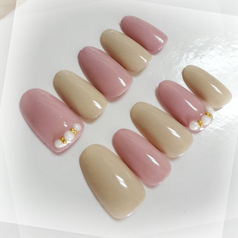 Simpleネイルチップ Beige×OrchidPink