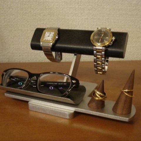 父の日のプレゼントに！だ円パイプブラック2本掛け腕時計、ダブルリング、メガネスタンド　★リングスタンド未固定　ak-design