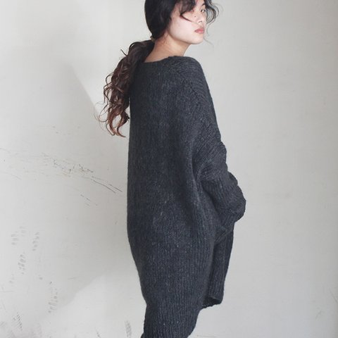 手編みモヘアロングセーター　ブラック