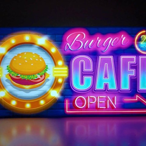 アメリカン ハンバーガー CAFE カフェバー コーヒー サイン 看板 置物 雑貨 LED2wayライトBOX