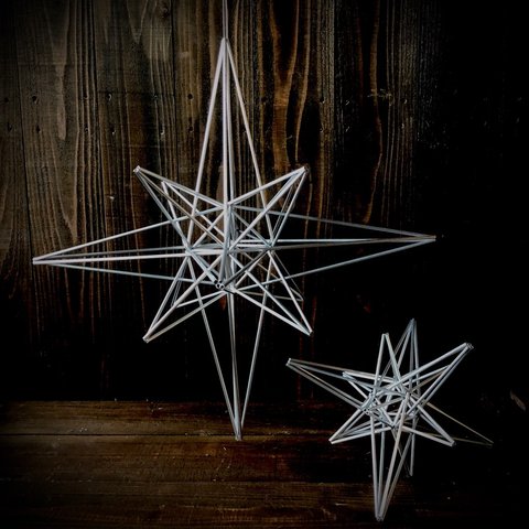 ヒンメリ★「ポラリス」小サイズ スター 星 オブジェ 野外使用可なアルミ製　幾何学オブジェ　シルバー　クリスマスオーナメント