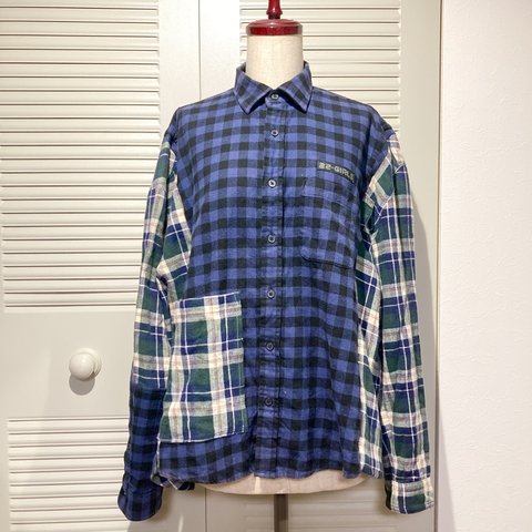 【SALE!!!】 Re:MAKE CHECK SHIRTS ▶︎シャツ・開襟シャツ・チェック・タータンチェック・ジャケット・パジャマ・ナイトウェア・パッチワーク・リメイク