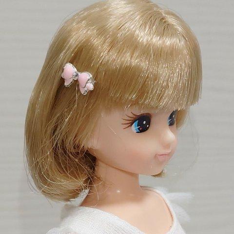 234リカちゃん 小ぶりなリボンのヘアピン（ピンク）゜0703