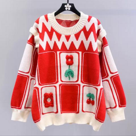 甘い 刺繍 セーター 冬の新しい ゆったり した デザイン感 ニット トップス