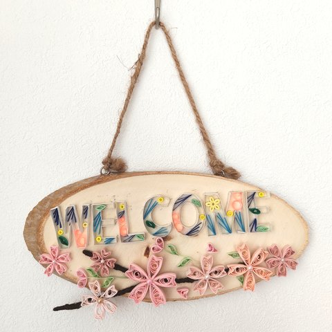 木の壁掛け  桜 春  ペーパークイリング Welcome