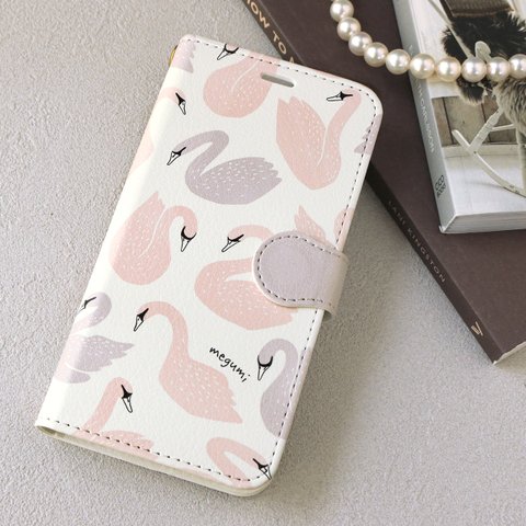 【名入れ可能】 iPhone 手帳型スマホケース【Swan】