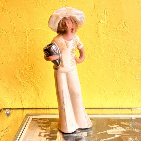 70s Flower Vendor Girl Pottery Vintage Flower Vase