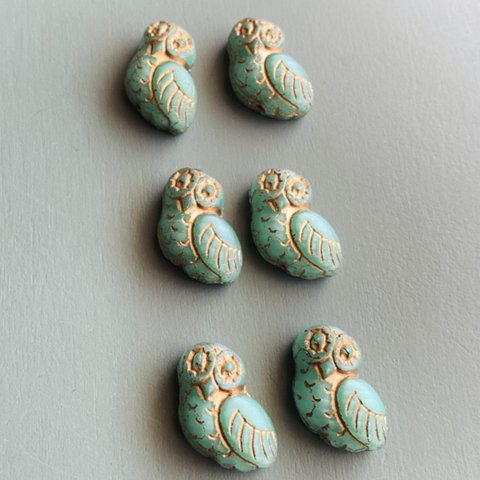 光る【2コセット】JIRI＊IVANA#czech beads#チェコビーズ　owl17✖️15㍉ mint/bronze