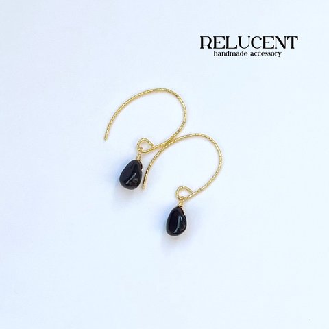 天然石ピアス　ブラックオパール　14kgf　pierced earrings　フィッシュフックピアス