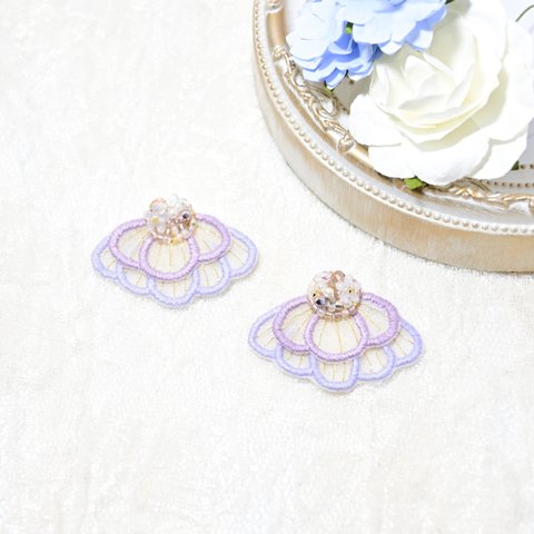 オーガンジー刺繍❁お花の2段フリル～パープル×パープル～❁