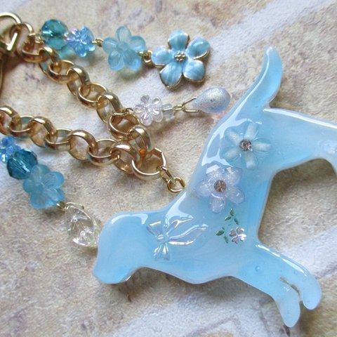 ◇2547 ✨💡蓄光・パステルマーブルの花レトリバー　バッグチャーム🐕🌸 ※大サイズ・完全１点物