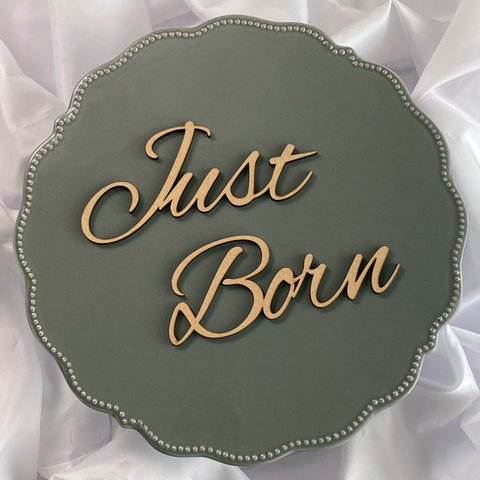 送料込❤︎木製バナー Just Born クリーミーフォント