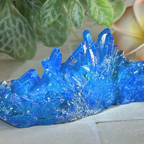 七色の夢✨　ブルー　オーラ水晶　クリスタル　クラスター　原石