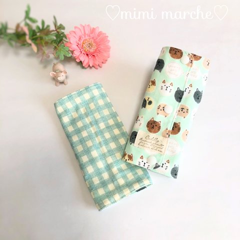 リバーシブルサッキングパッド♡にゃんこ♡クリームグリーン