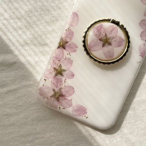 【新作】さくらスマホリング　押し花スマホケース　押し花スマホリング　バンカーリング　スマホグリップ　桜　春　xperia android aquos 全機種対応　