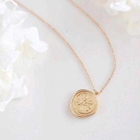 Happy"16k"Clover🍀sus316L 18kgp CoinNecklace/45cm