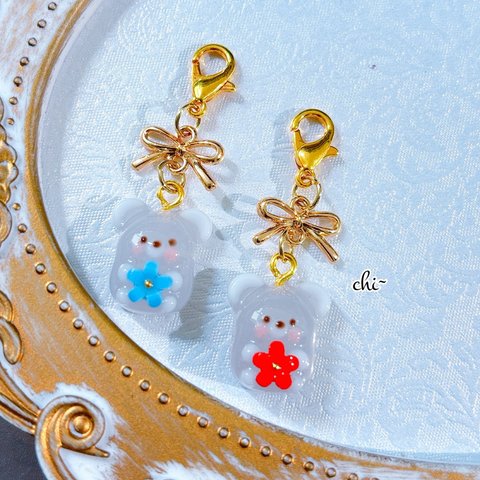 2個セット♡お花を持ったチビねずみチャーム