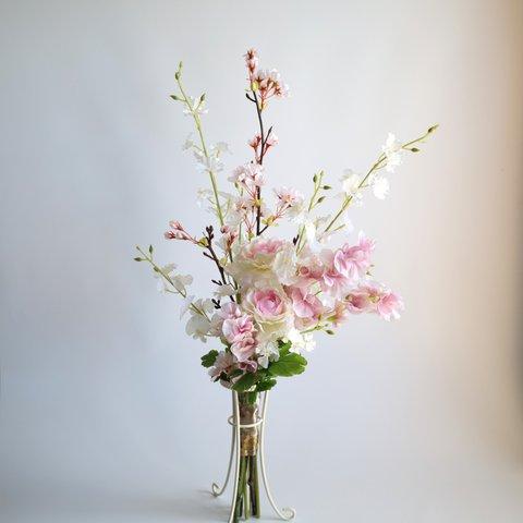【桜❀春花のブーケ】　ブーケ　ブライダルブーケ　ブライダル　結婚式　アーティフィシャルフラワー　桜　春色　和装ブーケ　