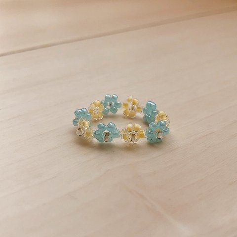 ビーズリング💎 イエロー×ブルー