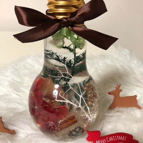 クリスマスハーバリウム☆光る電球ボトル