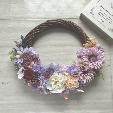 🌿 * Lavender × Red  * wreath * ギフト　リース　プリザーブドフラワー　　　